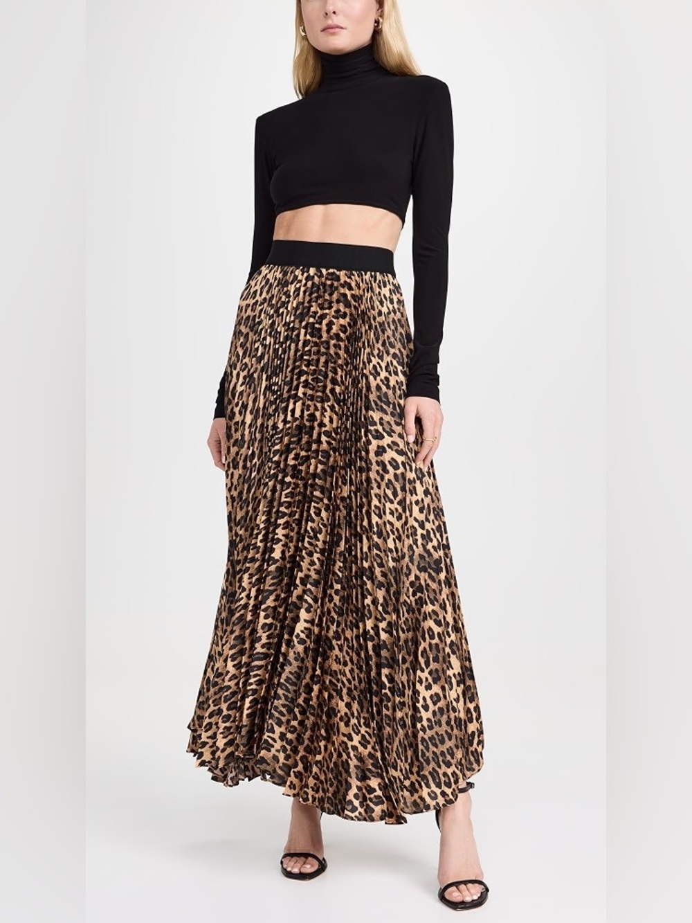 Boston Proper Leopard Print Pleated Maxi Skirt in Black and Brown Size 10